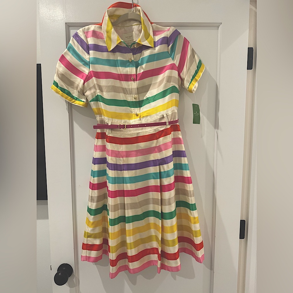 NWT Kate Spade Silk Rainbow Stripe Dress